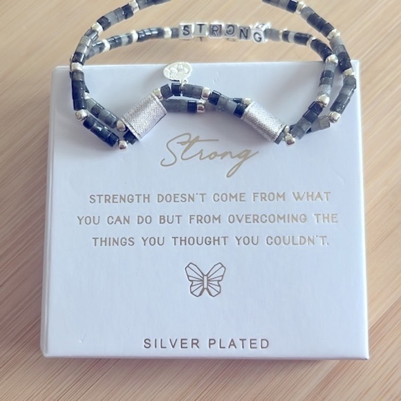 Brand New Set of Silver Plated Beaded Stretch Bracelets Butterfly Charm “Strong” - Picture 8 of 14